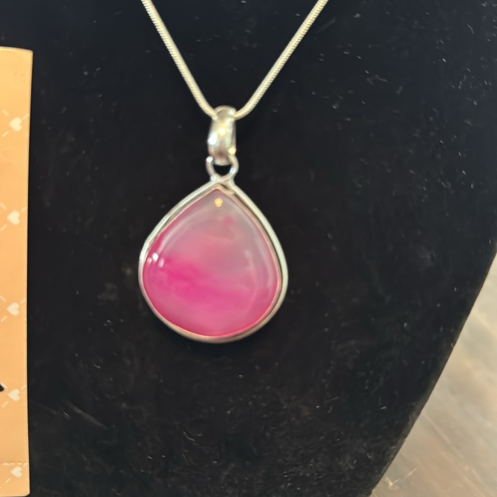 925 Sterling Silver & Pink Agate Necklace